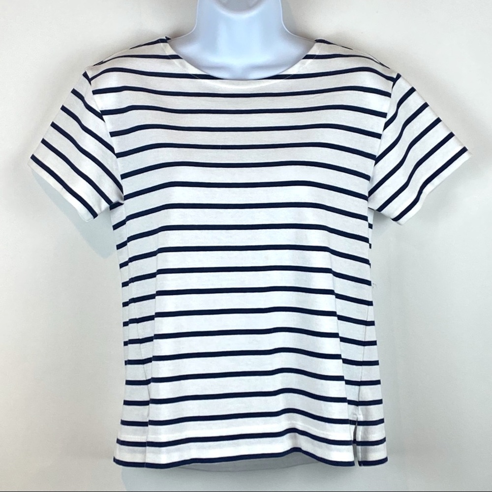 Vineyard Vines Short Sleeve White and Navy stripes Cotton Boatneck Top XXS
